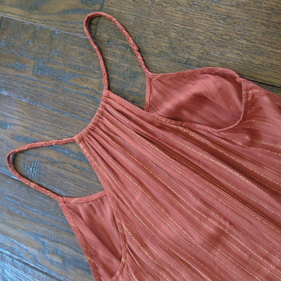 ANTHRO I NWOT Rust Terra Cotta Gauze Tiered Halter Maxi Dress by Frye, L - Picture 13 of 15